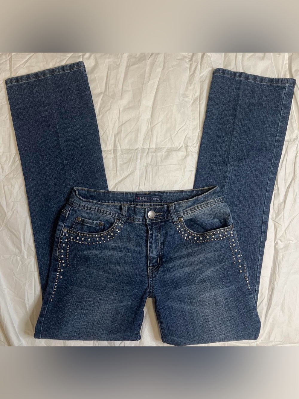 Baccini Women's Dark Blue Bootcut Jeans with Silver Studs